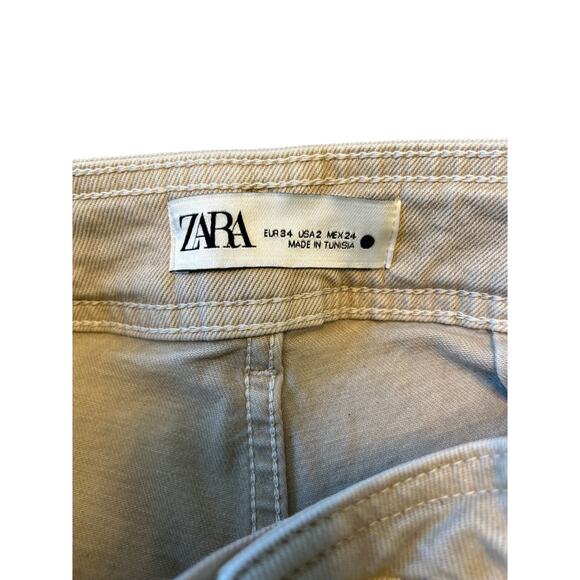 EUC Zara Wide Leg Stretch Jeans Patch Pockets High Waist Wide Leg Frayed Hem 2 - Picture 4 of 7